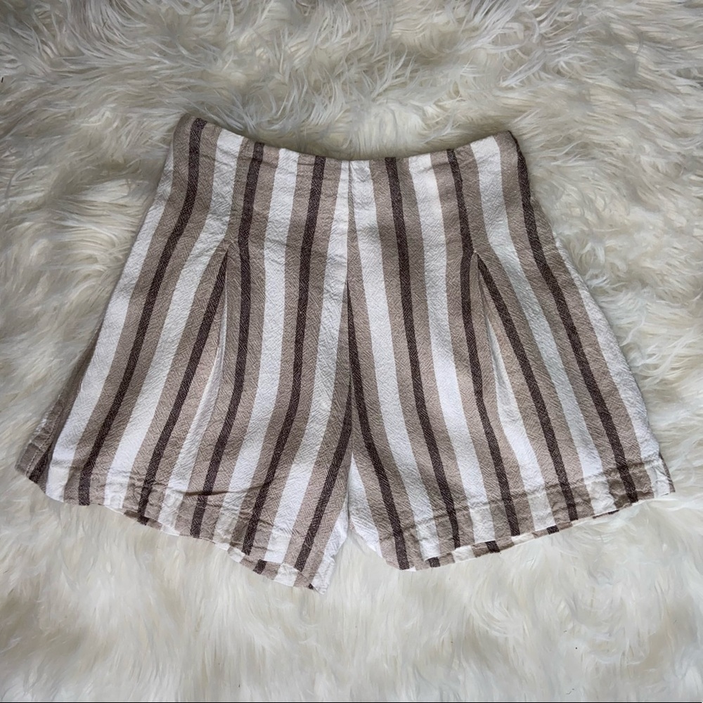 Striped Tan Pleated Shorts